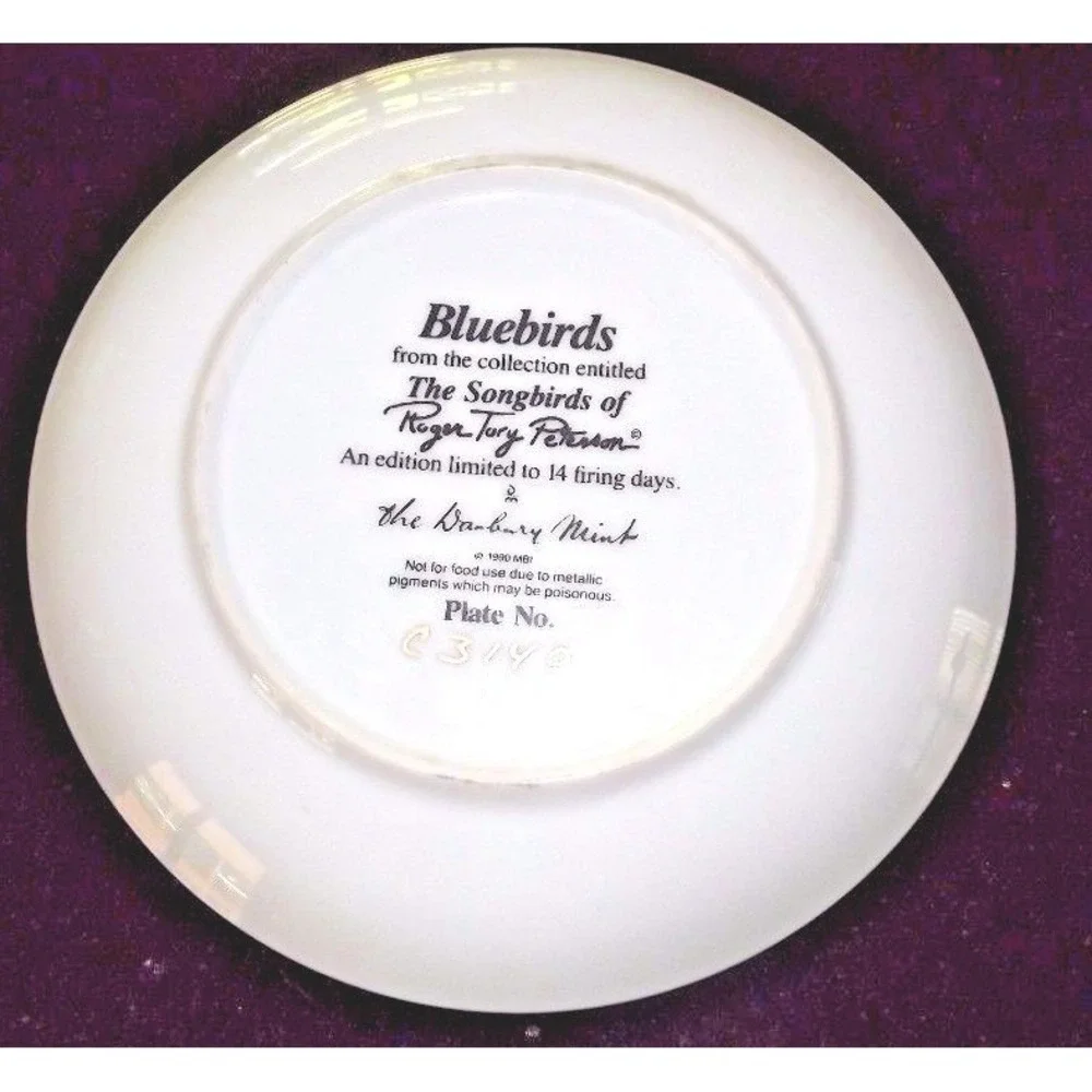 1990 Danbury Mint Bluebirds Collector's Limited Edition Porcelain Plate